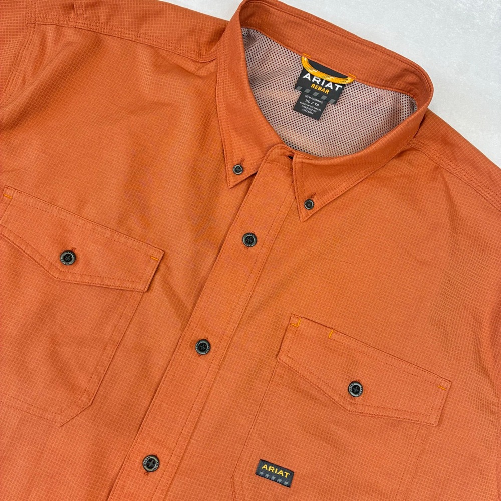 Ariat Rebar Work Shirt Mens XL Orange VentTEK DuraStretch Short Sleeve 10071540